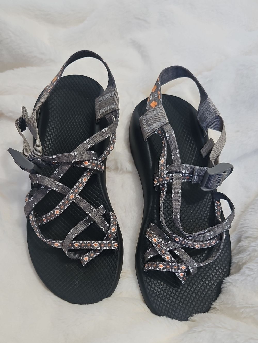 Chaco Z/Cloud Classic Sport Hiking Sandals Gray Orange Webbing Women's Size 10